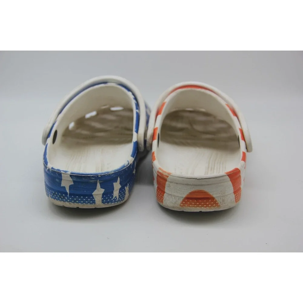 Crocs American Flag Clog Sandals Men's Sz 9 W 11 Red White Blue Distressed USA